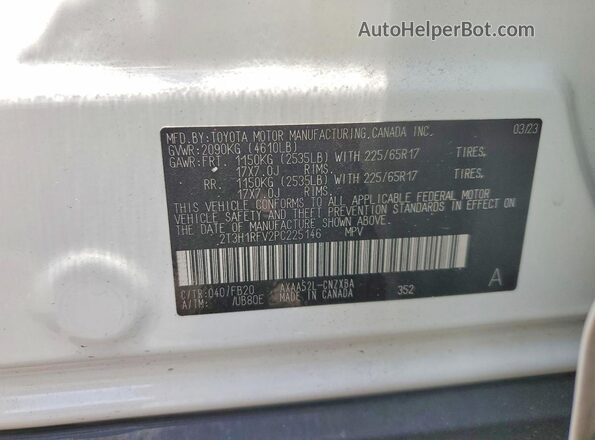 2T3H1RFV2PC225146 2023 TOYOTA RAV4 White Панорамний вид салону 360°