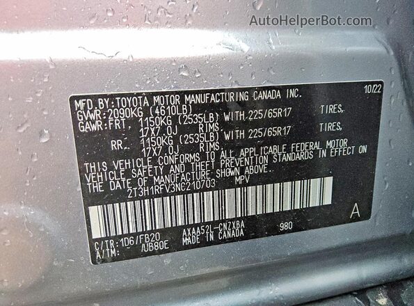 2T3H1RFV3NC210703 2022 TOYOTA RAV4 Silver 