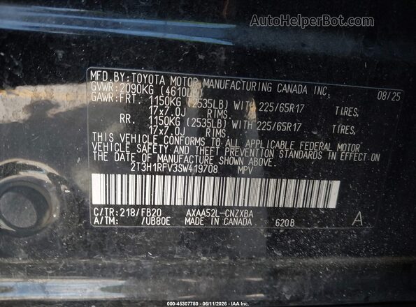 2T3H1RFV3SW419708 2025 TOYOTA RAV4 Black Շարժիչի բաժամունքի տեսք