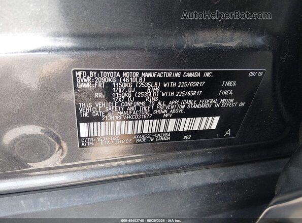 2T3H1RFV4KC031677 2019 TOYOTA RAV4 Black Вид підкапотного простору