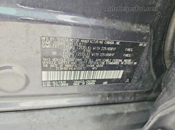 2T3H1RFV4LW100612 2020 TOYOTA RAV4 Black 