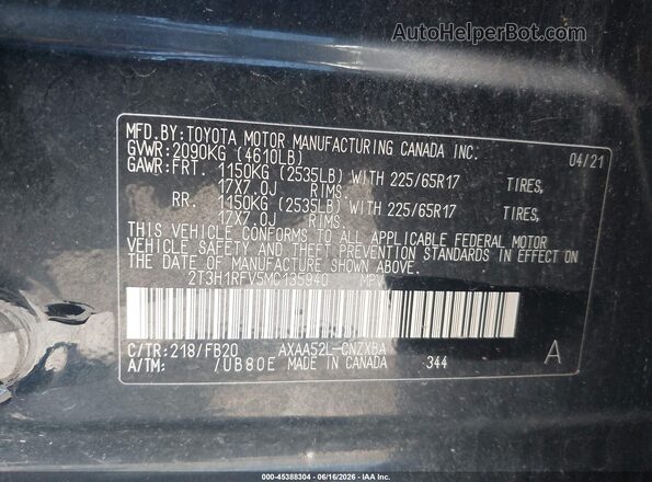 2T3H1RFV5MC135940 2021 TOYOTA RAV4 Черный Вид подкапотного пространства