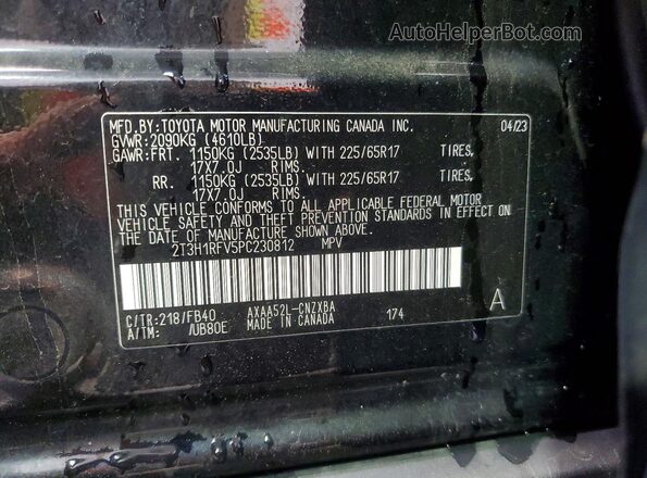 2T3H1RFV5PC230812 2023 TOYOTA RAV4 Black Vista de la etiqueta del VIN