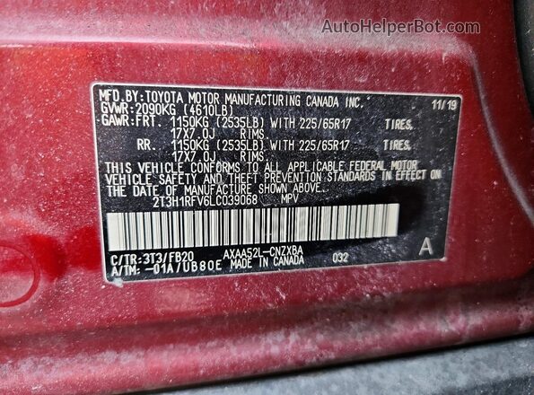 2T3H1RFV6LC039068 2020 TOYOTA RAV4 Красный Вид подкапотного пространства