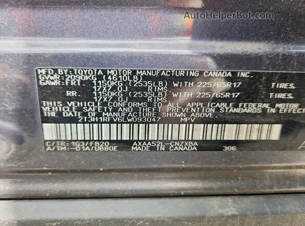 2T3H1RFV6LW093047 2020 TOYOTA RAV4 Charcoal 