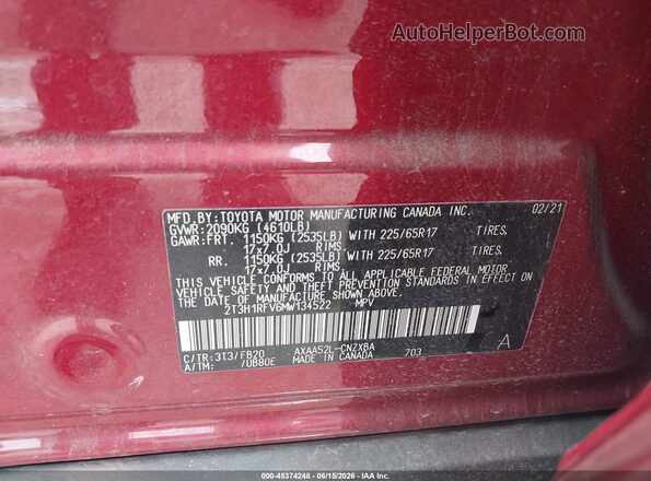 2T3H1RFV6MW134522 2021 TOYOTA RAV4 Красный Вид подкапотного пространства