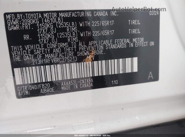 2T3H1RFV6RC275213 2024 TOYOTA RAV4 White 