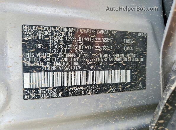 2T3H1RFV7KW040176 2019 TOYOTA RAV4 Silver Vista del compartimento del motor