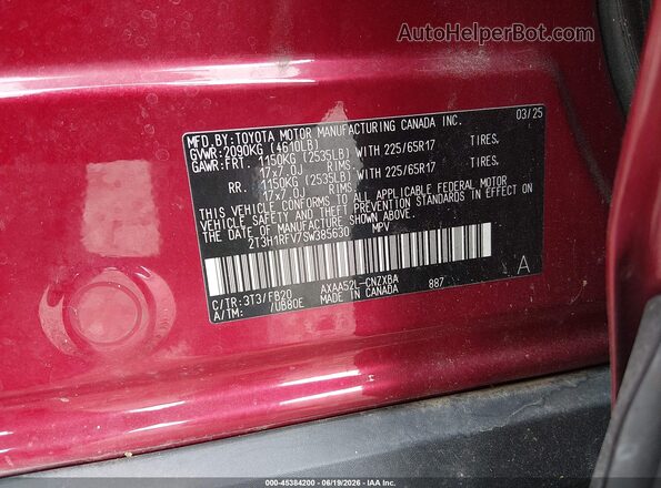 2T3H1RFV7SW385630 2025 TOYOTA RAV4 Maroon Widok komory silnika