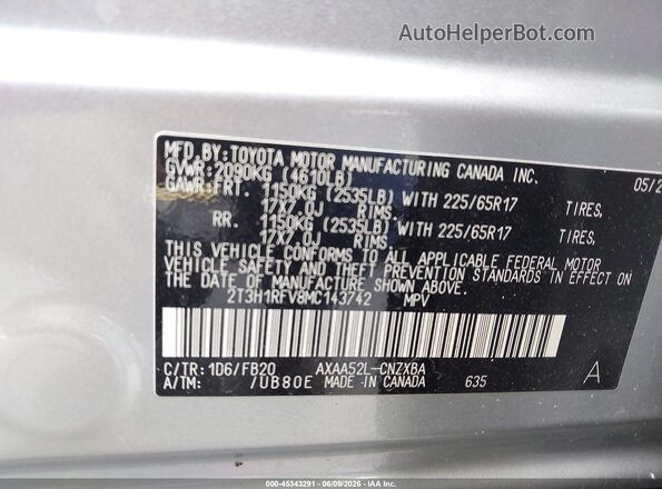 2T3H1RFV8MC143742 2021 TOYOTA RAV4 Silver ძრავის განყოფილების ხედი