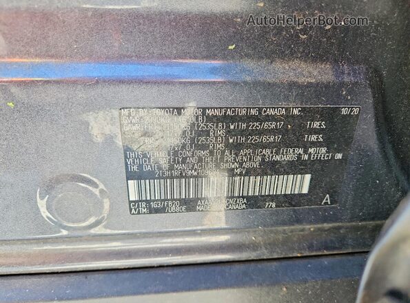 2T3H1RFV9MW109694 2021 TOYOTA RAV4 Gray VIN կոդի պիտակի տեսք