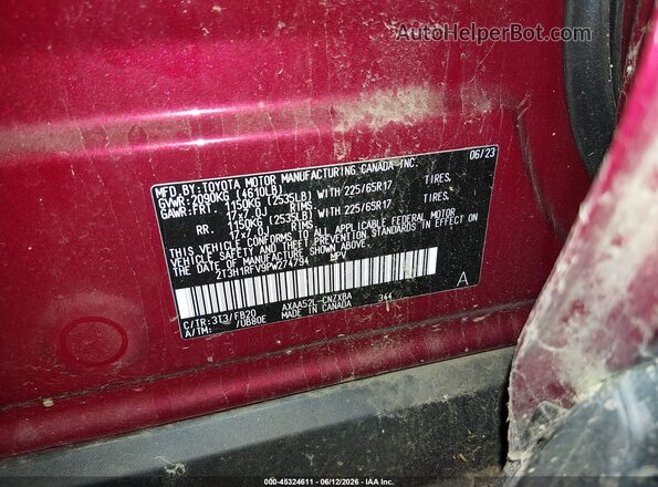 2T3H1RFV9PW274794 2023 TOYOTA RAV4 Maroon Вид підкапотного простору