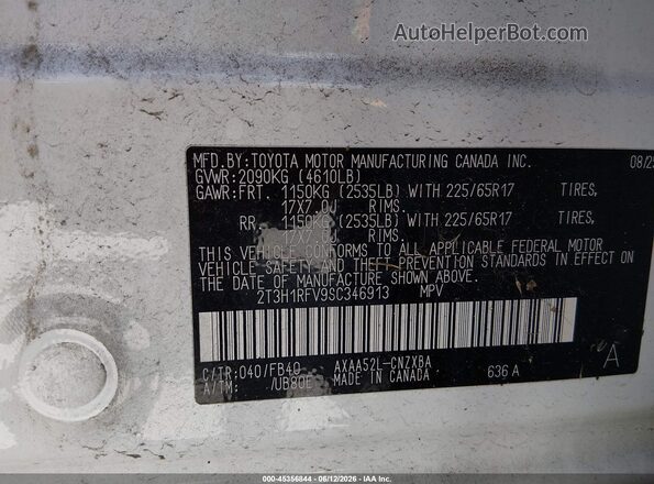 2T3H1RFV9SC346913 2025 TOYOTA RAV4 White Engine compartment view