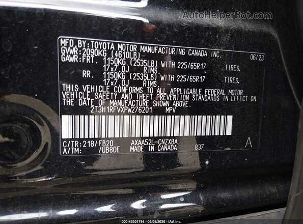2T3H1RFVXPW276201 2023 TOYOTA RAV4 Black Vista del compartimento del motor