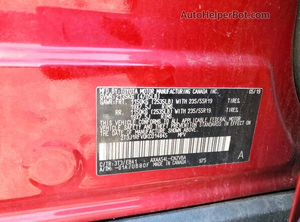 2T3J1RFV0KC014845 2019 TOYOTA RAV4 Red VIN կոդի պիտակի տեսք