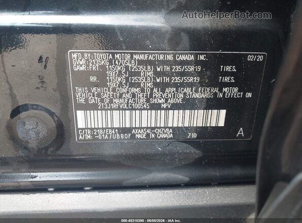 2T3J1RFV0LC100545 2020 TOYOTA RAV4 Black Engine compartment view