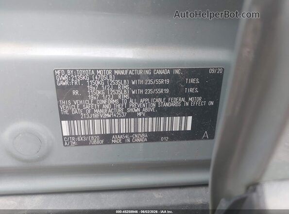 2T3J1RFV2MW142537 2021 TOYOTA RAV4 Серый Вид подкапотного пространства