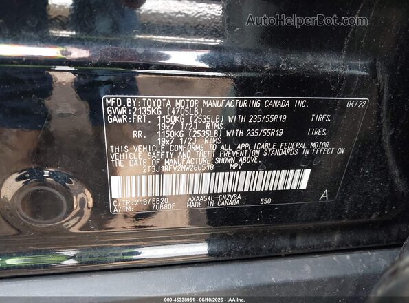 2T3J1RFV2NW266518 2022 TOYOTA RAV4 Black Engine compartment view
