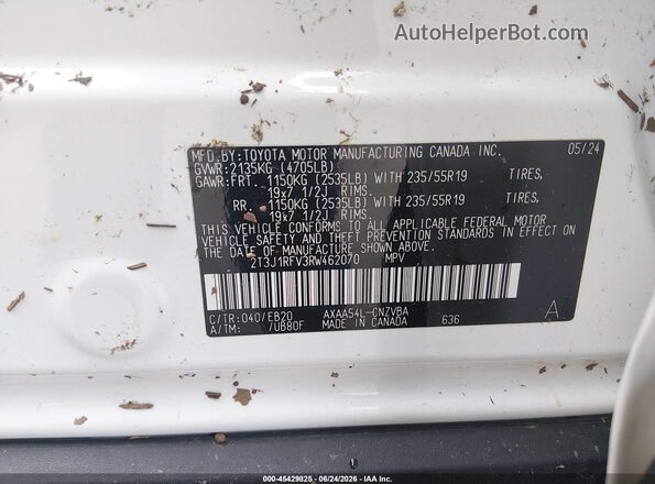 2T3J1RFV3RW462070 2024 TOYOTA RAV4 White Вид підкапотного простору