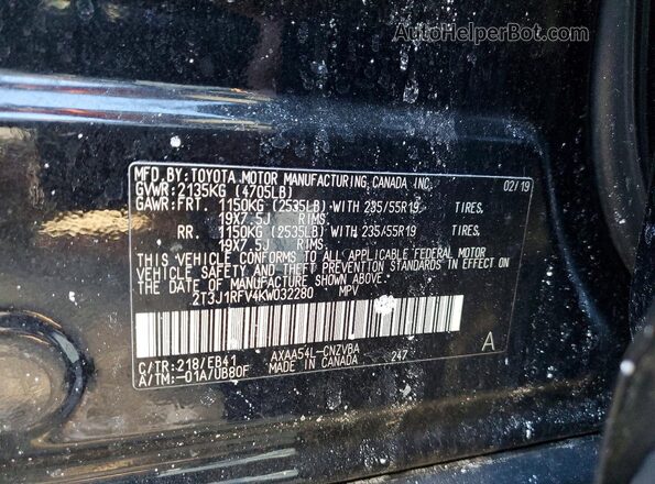 2T3J1RFV4KW032280 2019 TOYOTA RAV4 Black VIN կոդի պիտակի տեսք
