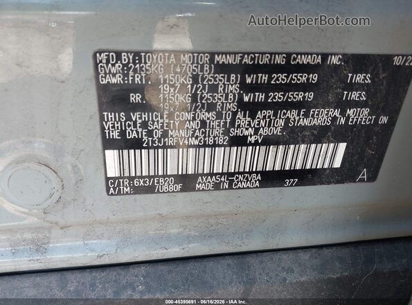 2T3J1RFV4NW318182 2022 TOYOTA RAV4 Серый Вид подкапотного пространства