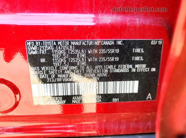 2T3J1RFV6KW034192 2019 TOYOTA RAV4 Бордовый Вид подкапотного пространства