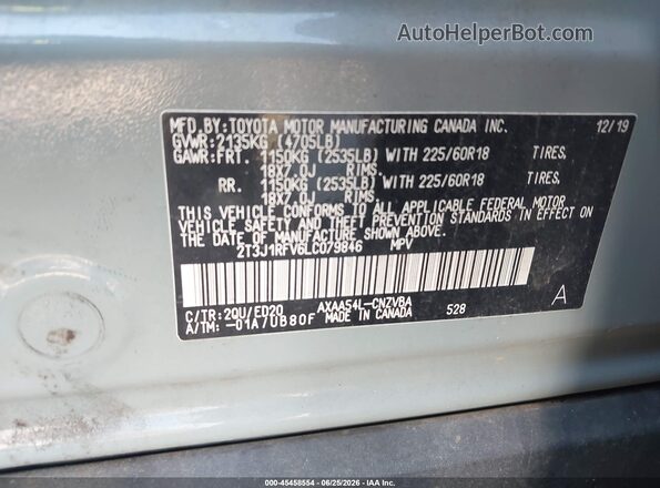 2T3J1RFV6LC079846 2020 TOYOTA RAV4 Gray Вид підкапотного простору