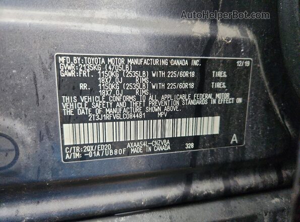 2T3J1RFV6LC084481 2020 TOYOTA RAV4 Charcoal Vista de la etiqueta del VIN