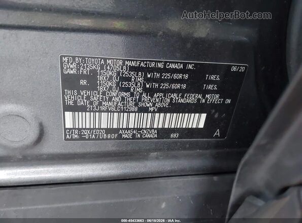 2T3J1RFV6LC112988 2020 TOYOTA RAV4 Gray Vista del compartimento del motor