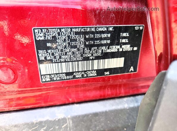 2T3J1RFVXLC083687 2020 TOYOTA RAV4 Красный 