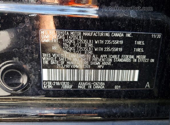 2T3J1RFVXMW161269 2021 TOYOTA RAV4 Black VIN կոդի պիտակի տեսք