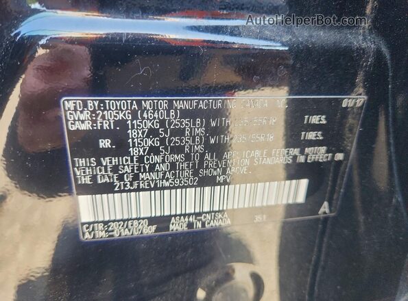 2T3JFREV1HW593502 2017 TOYOTA RAV4 Black VIN կոդի պիտակի տեսք