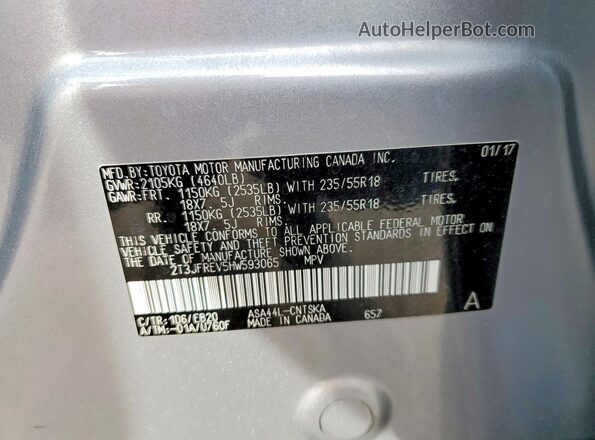 2T3JFREV5HW593065 2017 TOYOTA RAV4 Серебряный Вид наклейки с VIN-кодом