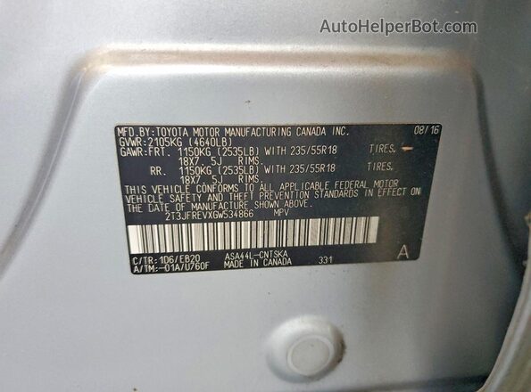 2T3JFREVXGW534866 2016 TOYOTA RAV4 Silver 