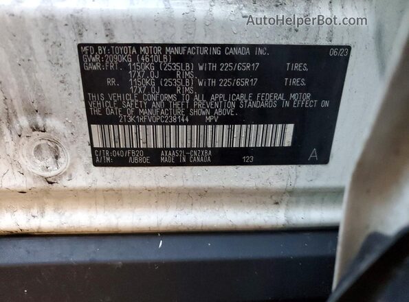 2T3K1RFV0PC238144 2023 TOYOTA RAV4 White VIN sticker view