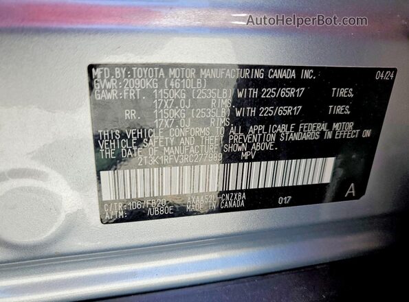 2T3K1RFV3RC277989 2024 TOYOTA RAV4 Silver Вид наклейки з VIN-кодом