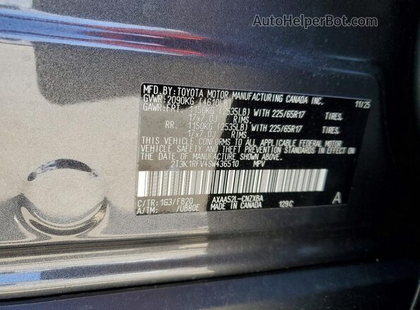 2T3K1RFV4SW436510 2025 TOYOTA RAV4 Charcoal Vista de la etiqueta del VIN