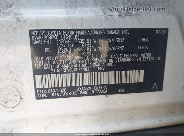 2T3K1RFV6LC074182 2020 TOYOTA RAV4 White 
