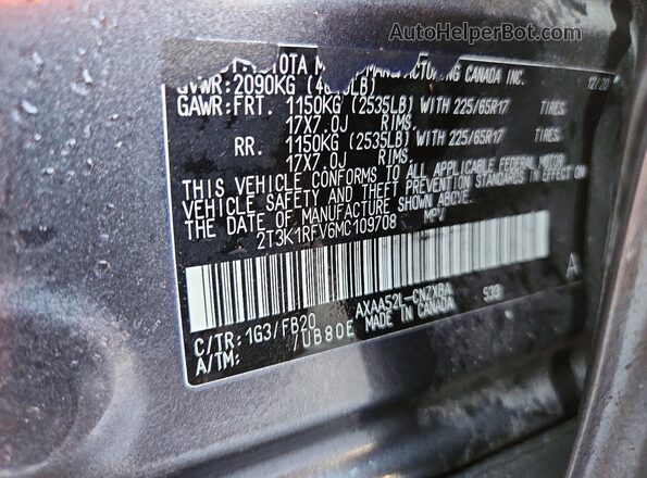 2T3K1RFV6MC109708 2021 TOYOTA RAV4 Серый Панорамный вид салона 360°