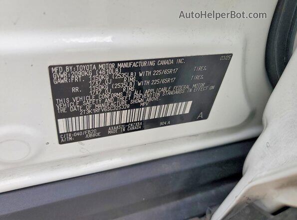 2T3K1RFV6SC325328 2025 TOYOTA RAV4 White VIN կոդի պիտակի տեսք