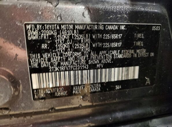 2T3K1RFV7PC231143 2023 TOYOTA RAV4 Gray VIN կոդի պիտակի տեսք
