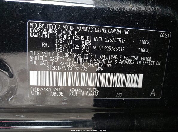 2T3K1RFV8RC285232 2024 TOYOTA RAV4 Black Շարժիչի բաժամունքի տեսք