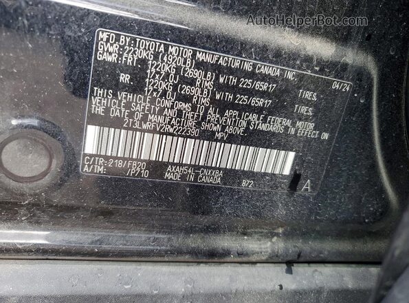 2T3LWRFV2RW222390 2024 TOYOTA RAV4 Black Widok naklejki z numerem VIN