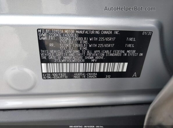 2T3LWRFV5LW070936 2020 TOYOTA RAV4 HYBRID Silver Շարժիչի բաժամունքի տեսք