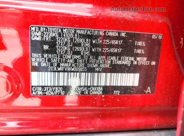 2T3LWRFVXKW009855 2019 TOYOTA RAV4 Red 