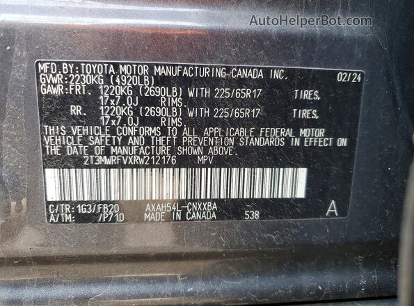 2T3MWRFVXRW212176 2024 TOYOTA RAV4 Серый 
