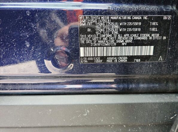 2T3N1RFV2SW601239 2025 TOYOTA RAV4 Blue VIN sticker view