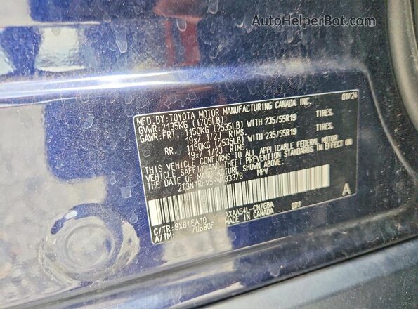 2T3N1RFV5RW433378 2024 TOYOTA RAV4 Blue Vista de la etiqueta del VIN