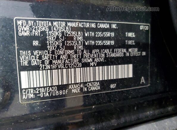 2T3N1RFV6LC125239 2020 TOYOTA RAV4 Black VIN կոդի պիտակի տեսք