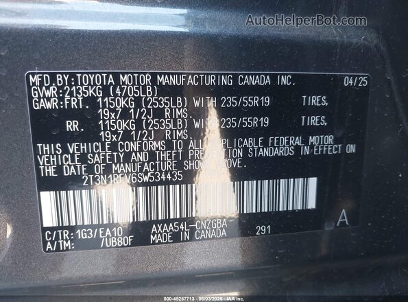 2T3N1RFV6SW534435 2025 TOYOTA RAV4 Gray Вид підкапотного простору